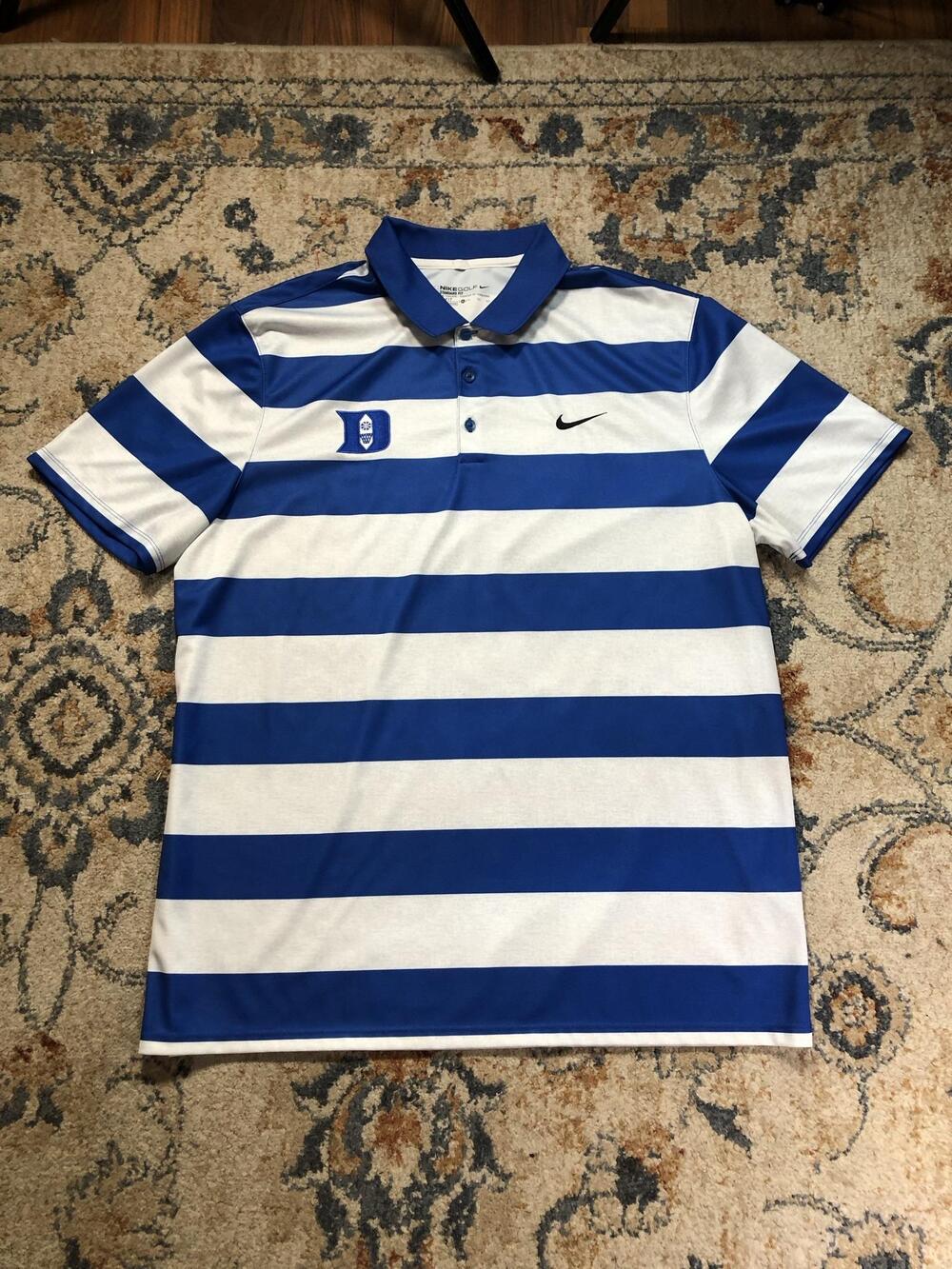 Duke Blue Devils Polo Shirt Mens XL Blue NCAA Golf Nike Dri-FIT Striped Top
